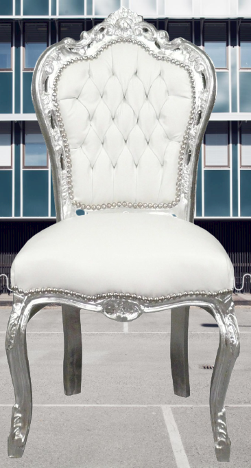 chaise baroque cuir blanc argent